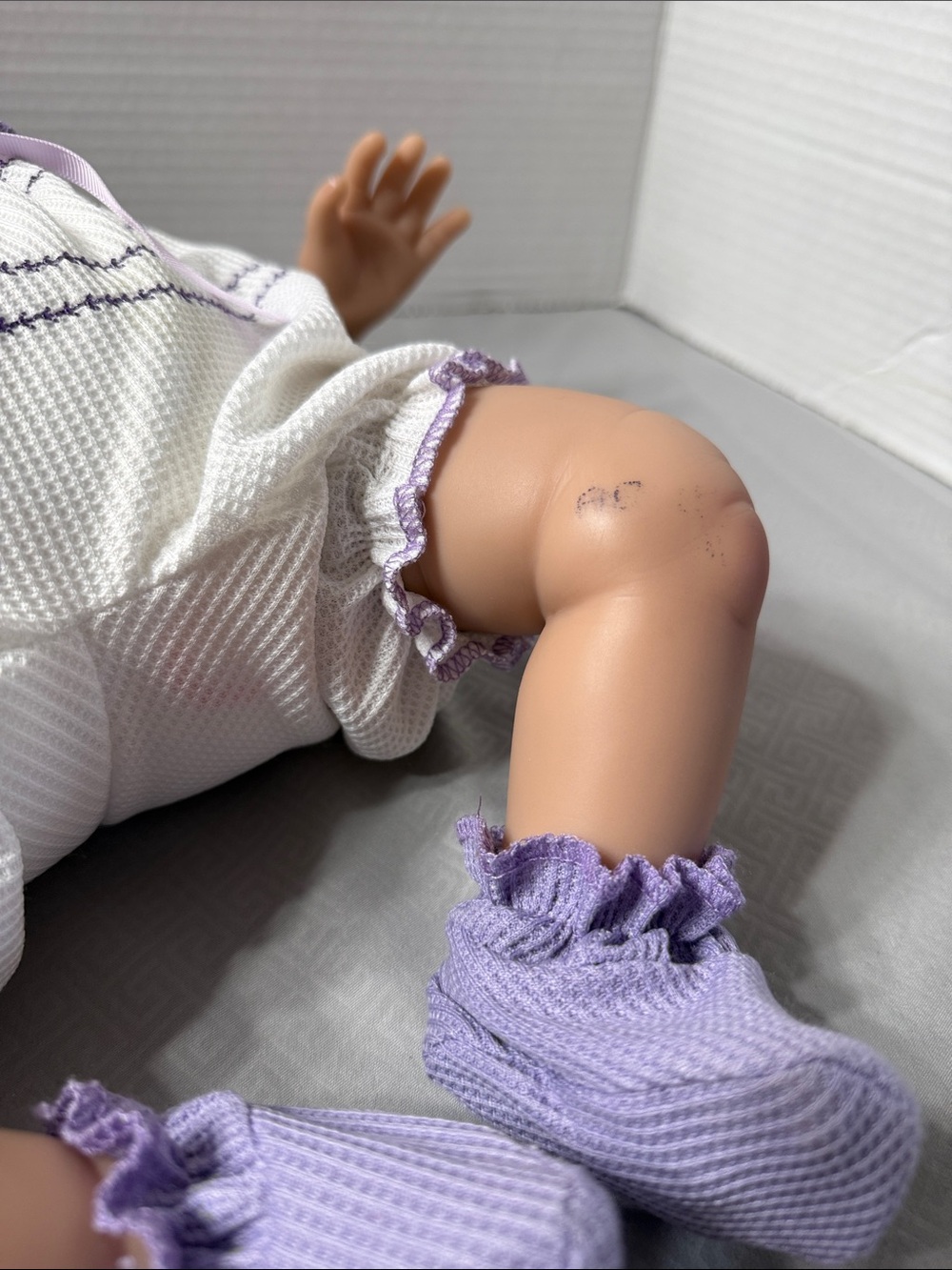 Aori Reborn Lifelike Baby Girl Doll in Lavender Embroidered Outfit Soft Body - Picture 10 of 10